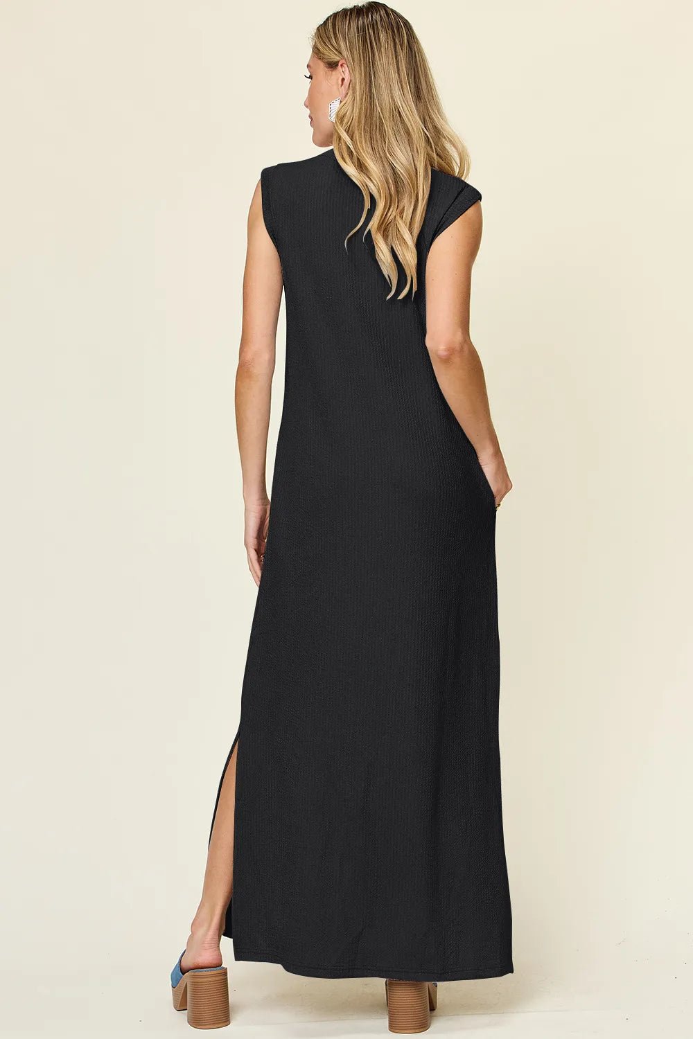 Double Take Full Size Texture Mock Neck Sleeveless Maxi Dress - JUST - JEN BOUTIQUE