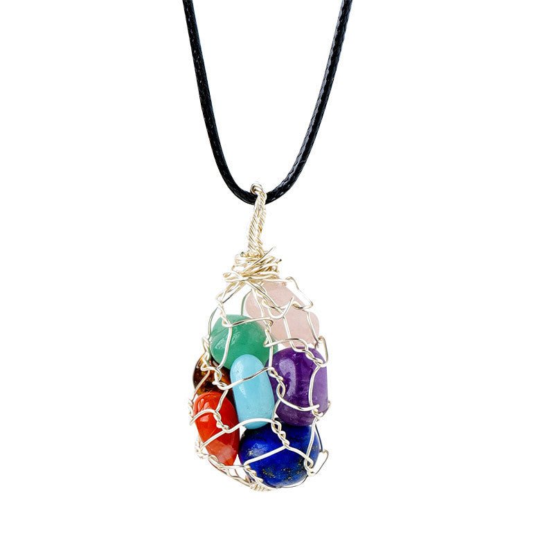 Natural Crystal Crushed Stone Rolling Stone Mesh Pendant Colorful Stone Handmade Copper Wire Wrapped Pendant Necklace Pendant - JUST - JEN BOUTIQUE