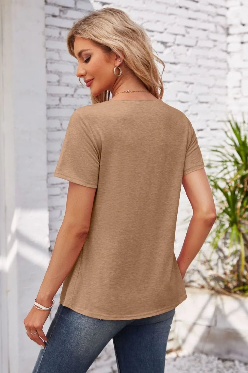 Decorative Button Scoop Neck T-Shirt - JUST - JEN BOUTIQUE