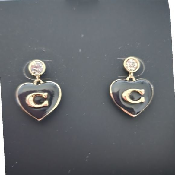 COACH Designer Signature Heart Crystal Drop Earrings