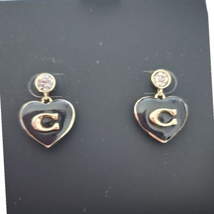 COACH Designer Signature Heart Crystal Drop Earrings