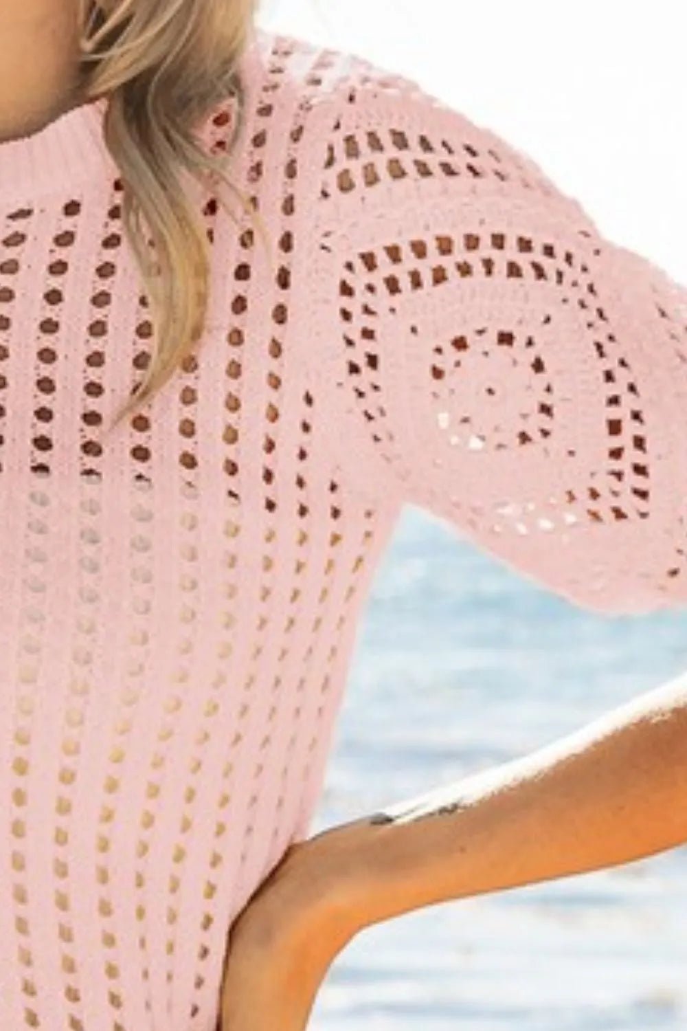 BiBi Crochet Knit Cover Up With Puff Sleeves - JUST - JEN BOUTIQUE