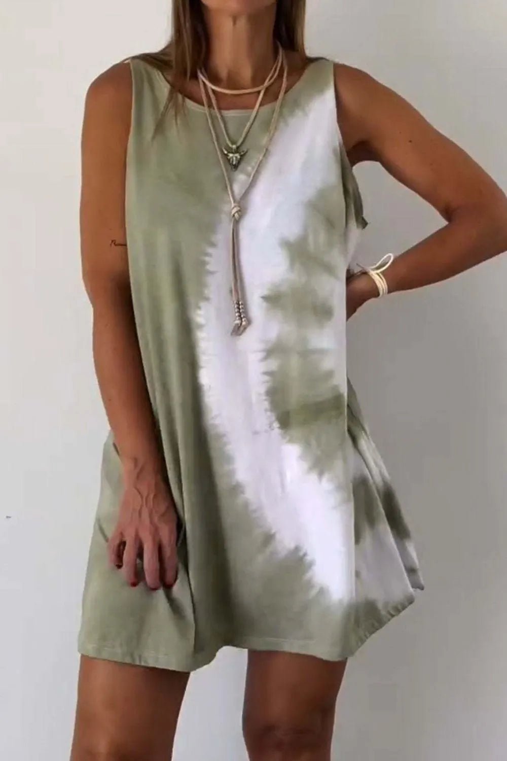 Full Size Tie - Dye Sleeveless Mini Tank Dress Plus Size - JUST - JEN BOUTIQUE