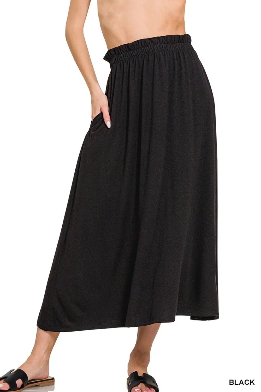 Zenana Paperbag Waist Midi Skirt With Pockets - JUST - JEN BOUTIQUE