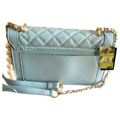 Badgley Mischka Lt.Blue Front Quilted Gold Studded Vegan Leather Crossbody Bag