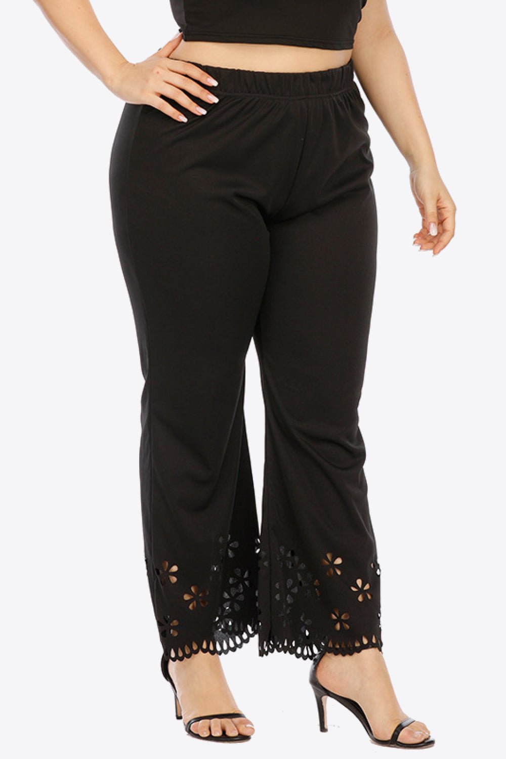 Plus Size Openwork Elastic Waist Pants - JUST - JEN BOUTIQUE