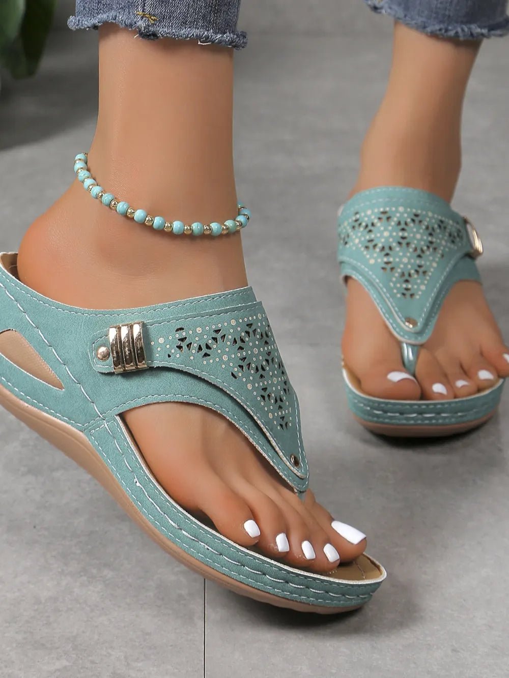 Cutout Toe Post PVC Sandals - JUST - JEN BOUTIQUE