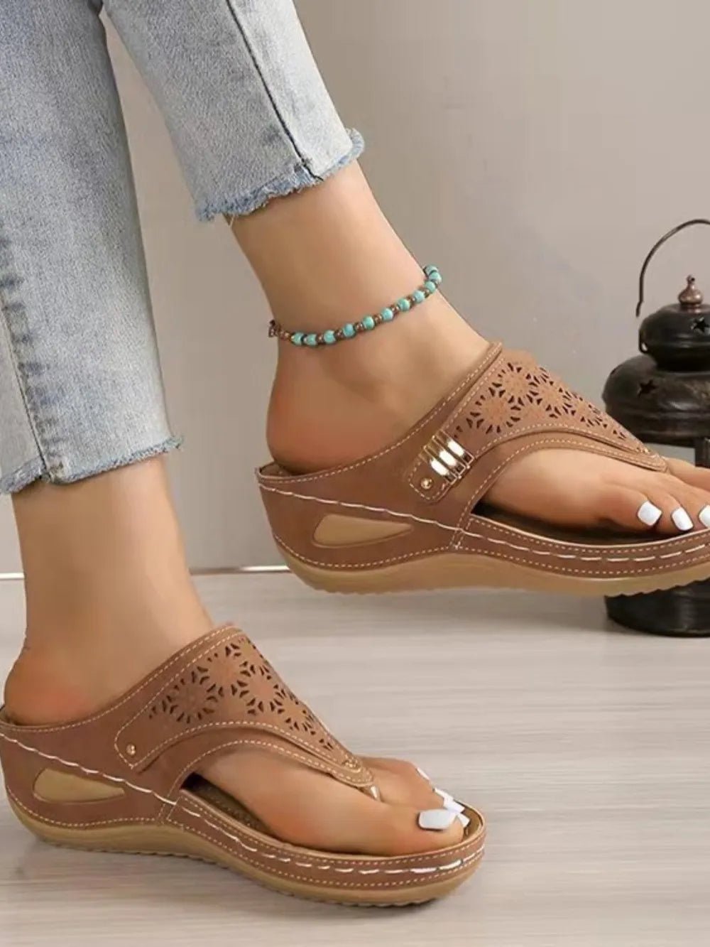 Cutout Toe Post PVC Sandals - JUST - JEN BOUTIQUE