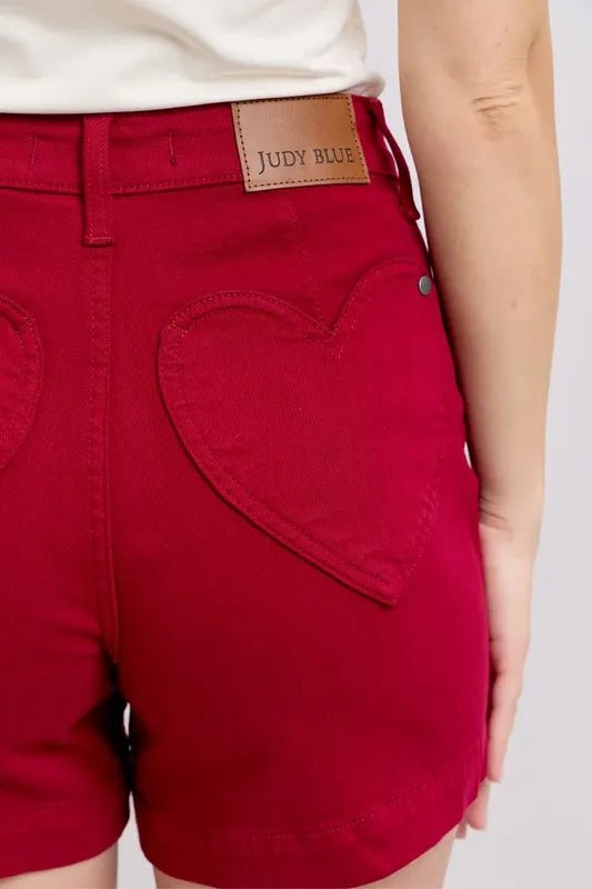 Judy Blue Full Size High Waist Tummy Control Garment Dyed Heart Shaped Denim Shorts Plus Size - JUST - JEN BOUTIQUE