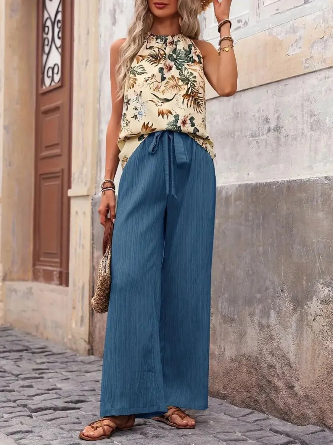 Printed Tank Top and Wide Leg Pants Set - JUST - JEN BOUTIQUE