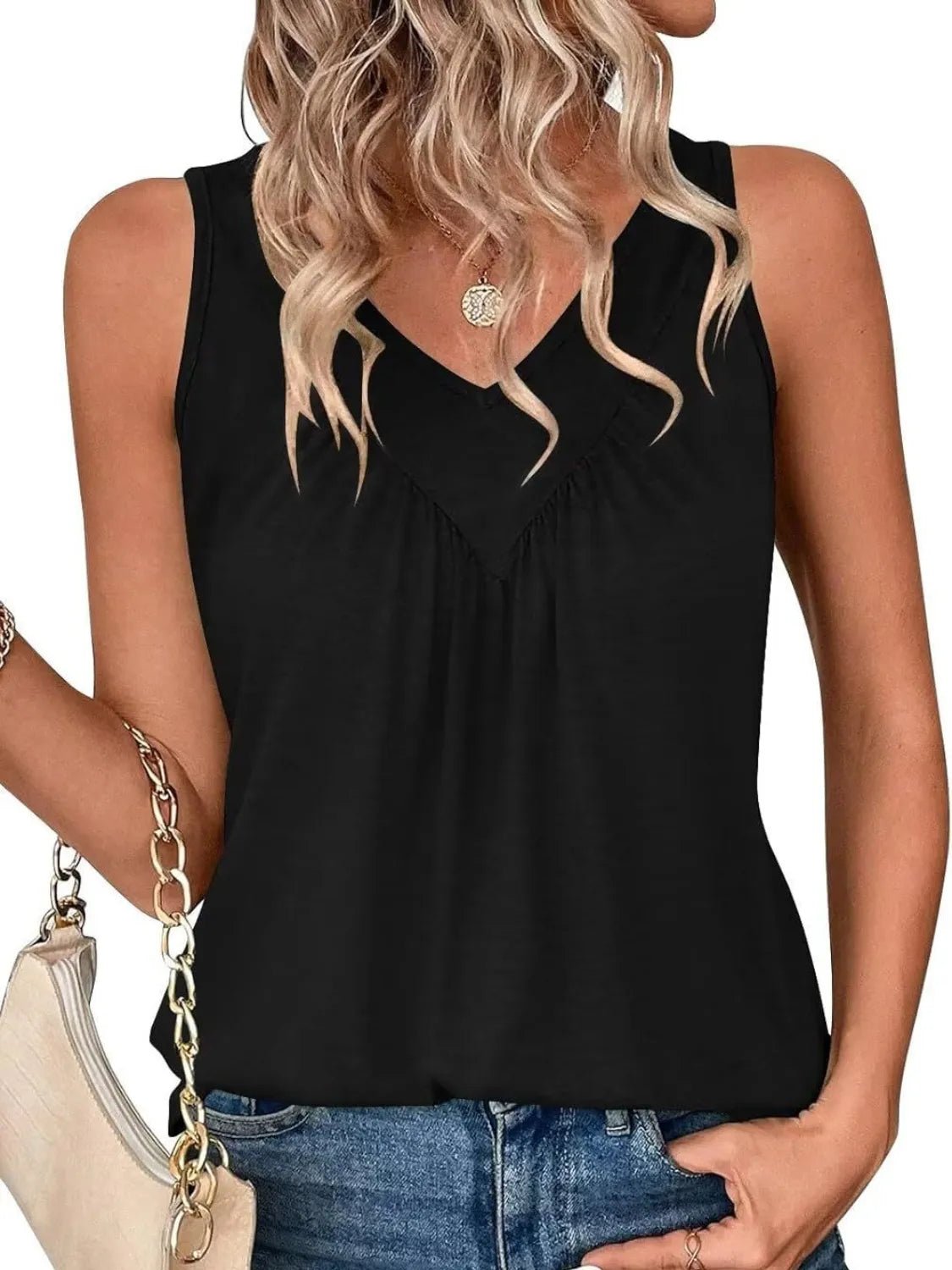 Ruched V - Neck Tank - JUST - JEN BOUTIQUE