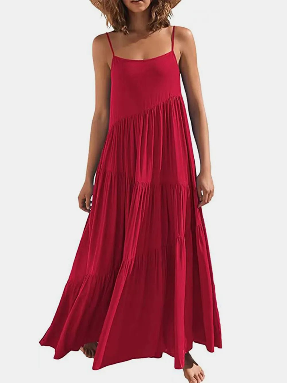 Full Size Ruched Tiered Spaghetti Strap Dress - JUST - JEN BOUTIQUE