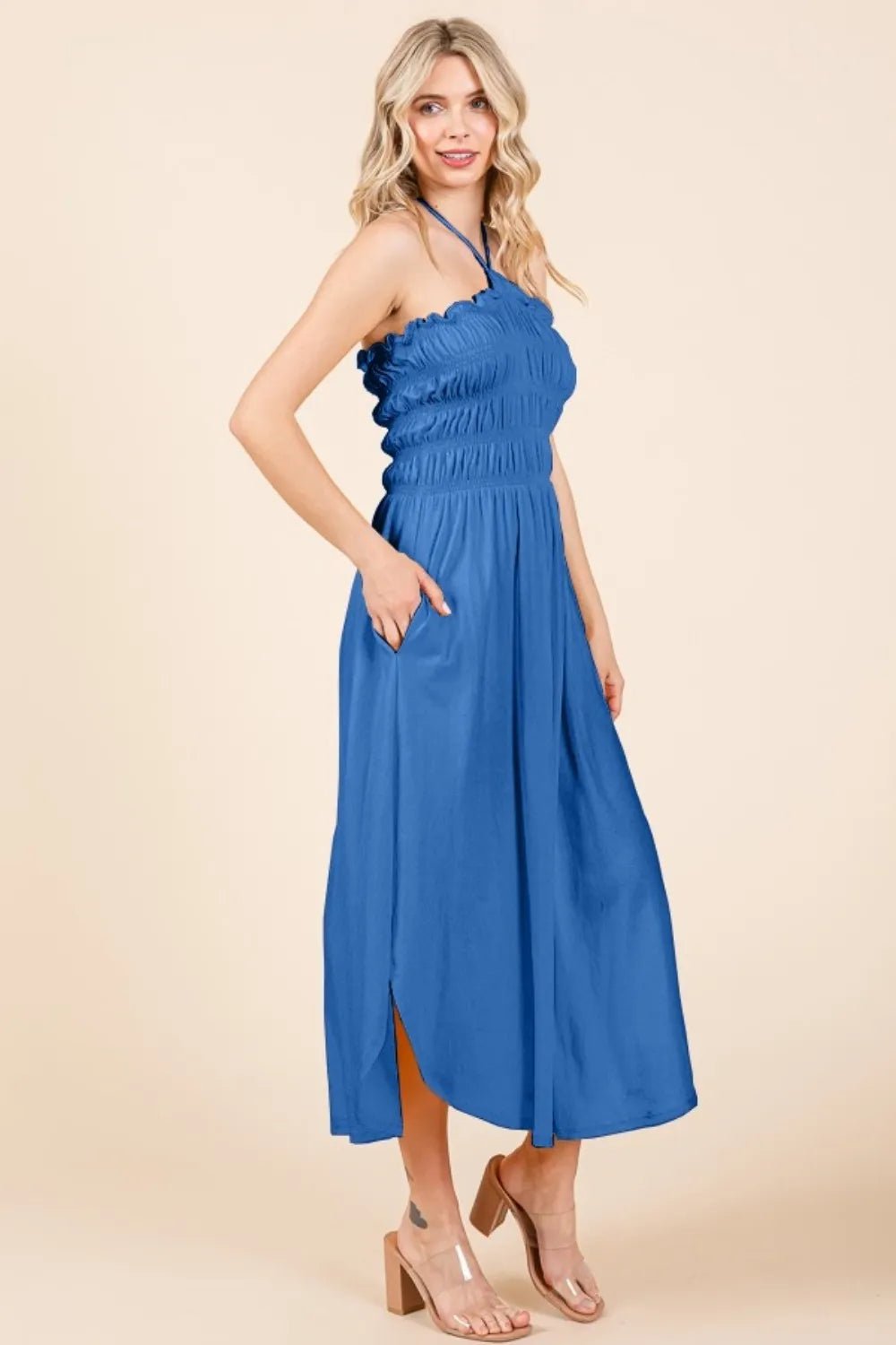 Culture Code Tie Back Shirring Dress with Pockets - JUST - JEN BOUTIQUE
