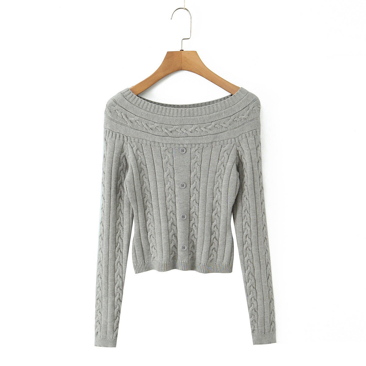 Casual off shoulder Fried Dough Twists slim single breasted short sweater