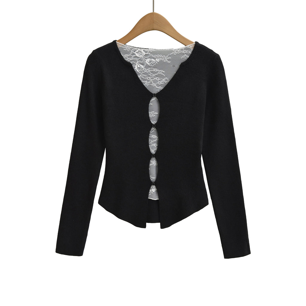 Lace fake two long sleeved loose fit base sweater