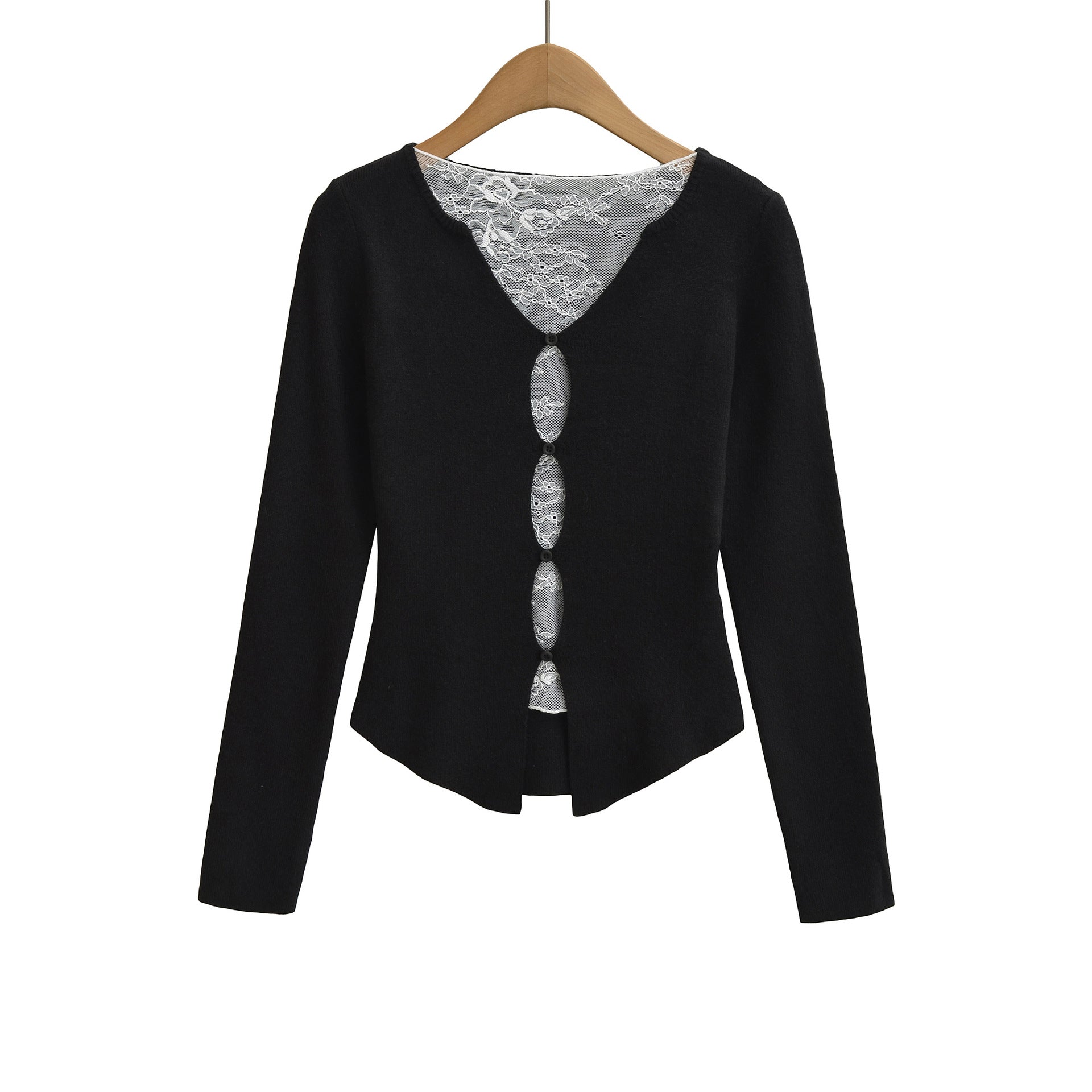 Lace fake two long sleeved loose fit base sweater