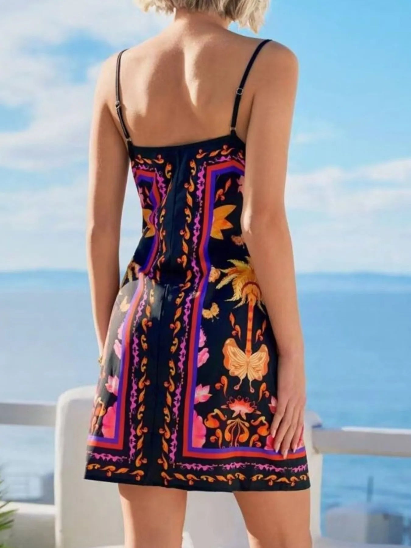 Floral Print Spaghetti Strap Wrap Mini Dress - JUST - JEN BOUTIQUE
