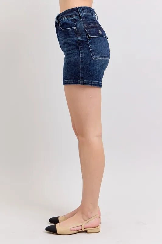 Judy Blue Full Size High Waist Back Flap Pocket Denim Shorts Plus Size - JUST - JEN BOUTIQUE