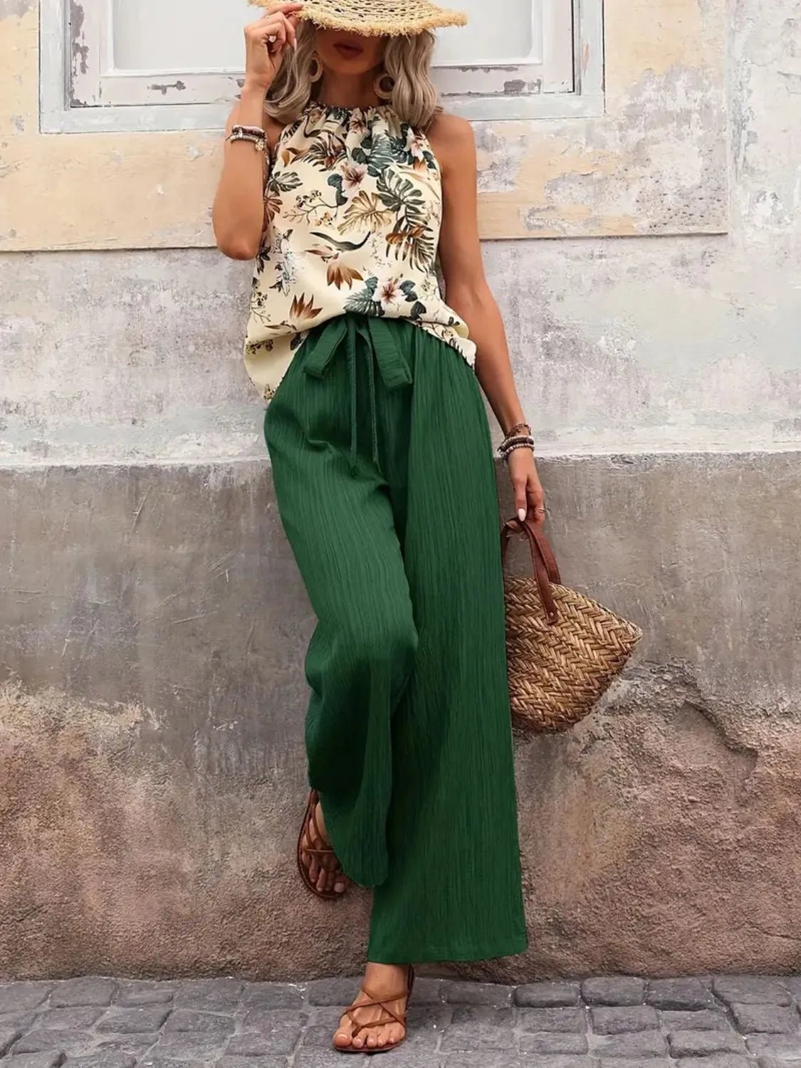 Printed Tank Top and Wide Leg Pants Set - JUST - JEN BOUTIQUE