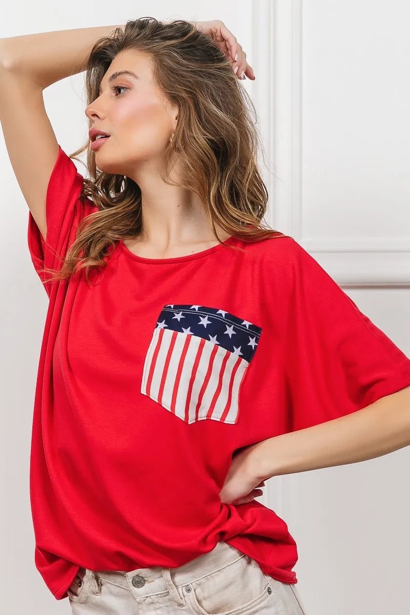BiBi French Terry With Front Pocket Dolman Sleeves Top - JUST - JEN BOUTIQUE