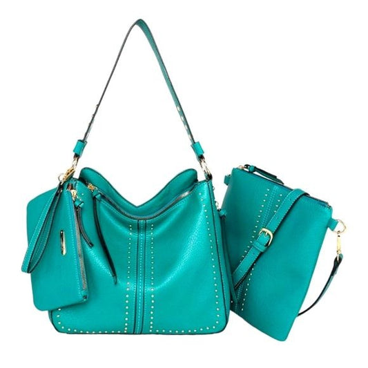 Montana West 3Pc. Turquoise Vegan Leather Hobo Crossbody Bag Set W/CC Pocket