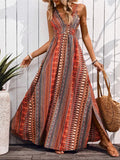 Tied Back Printed Sleeveless Maxi Slit Dress - JUST - JEN BOUTIQUE