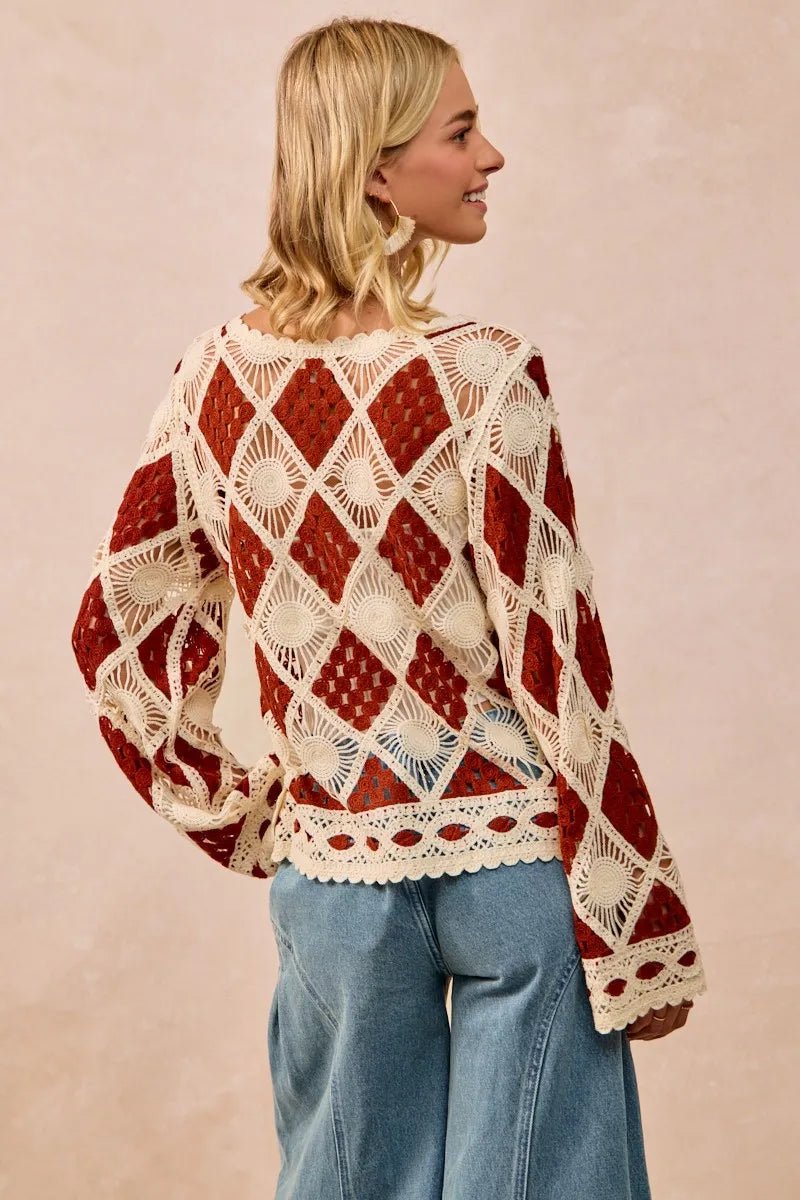 BiBi Diamond Crochet Knit Top - JUST - JEN BOUTIQUE