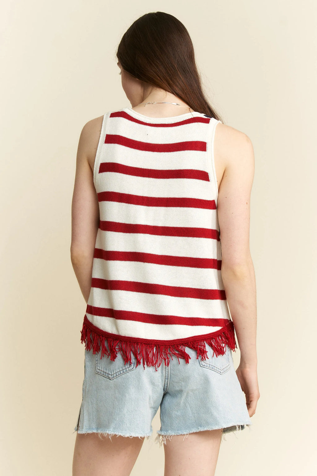 Jade By Jane Full Size American Flag Fringe Tank Top Plus Size - JUST - JEN BOUTIQUE