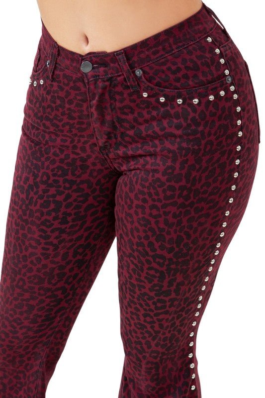 Leopard Studded Bell Bottom Pant - JUST - JEN BOUTIQUE