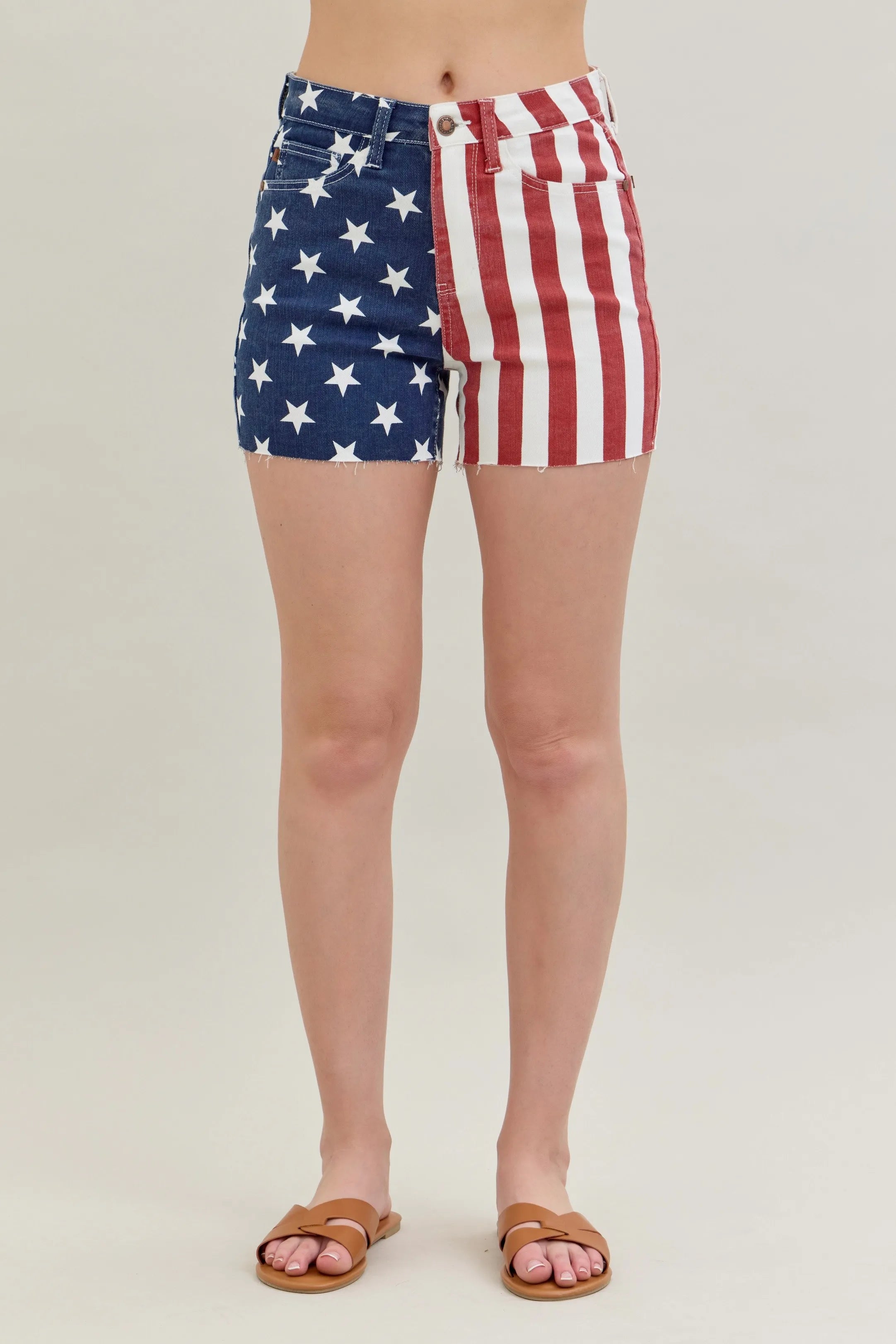 Judy Blue Full Size High Waist Americana Flag Fray Hem Shorts Plus Size - JUST - JEN BOUTIQUE