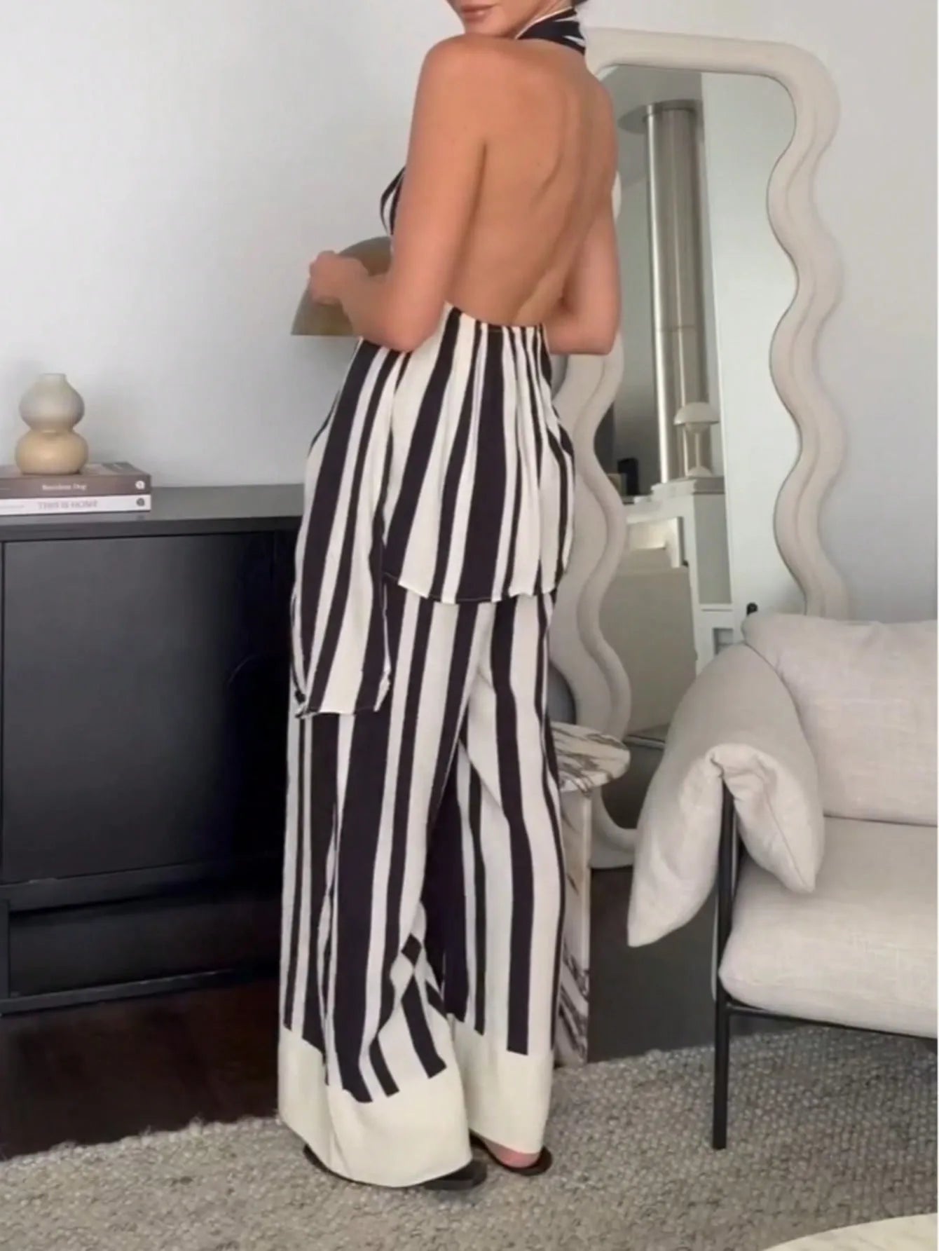 Striped Halter Neck Top and Pants Two - Piece Set - JUST - JEN BOUTIQUE