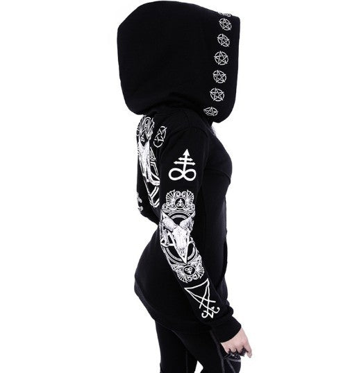 Gothic Punk Print Hoodies Sweatshirts Women Long Sleeve