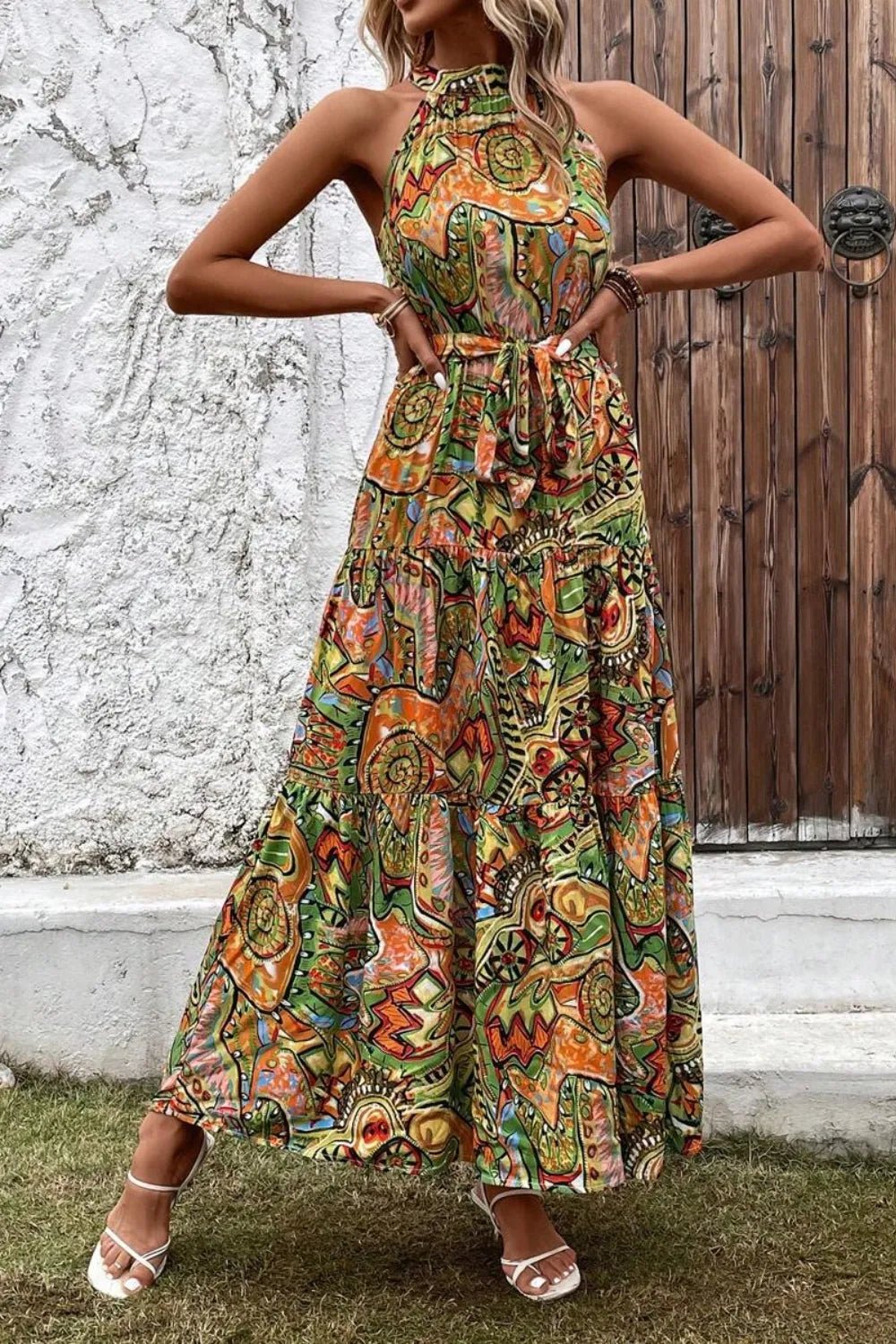 Tied Floral Sleeveless Dress - JUST - JEN BOUTIQUE
