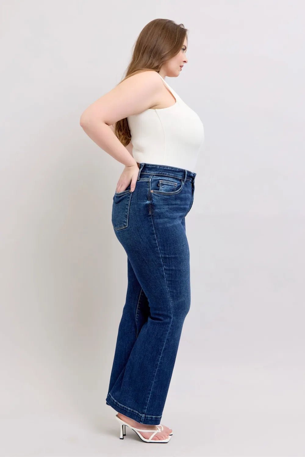 Judy Blue Full Size High Rise Flare Jeans with Pockets Plus Size - JUST - JEN BOUTIQUE
