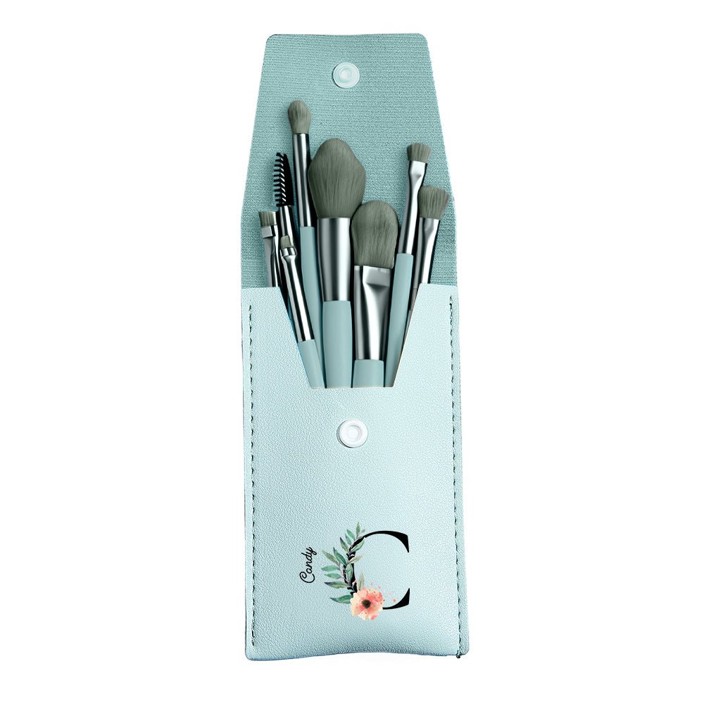 Personalized Flower PU Leather Makeup Brush Bag with 8 Pcs Makeup Brushes Gift for Her - JUST - JEN BOUTIQUE