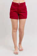 Judy Blue Full Size High Waist Tummy Control Garment Dyed Heart Shaped Denim Shorts Plus Size - JUST - JEN BOUTIQUE