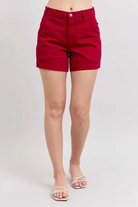 Judy Blue Full Size High Waist Tummy Control Garment Dyed Heart Shaped Denim Shorts Plus Size - JUST - JEN BOUTIQUE