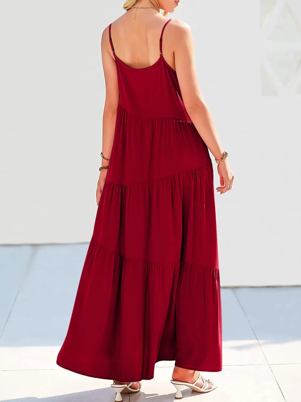 Full Size Ruched Tiered Spaghetti Strap Dress - JUST - JEN BOUTIQUE