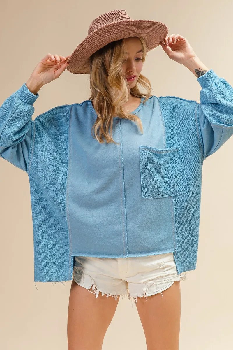 BiBi Oversized Pocket Front Sweatshirt - JUST - JEN BOUTIQUE