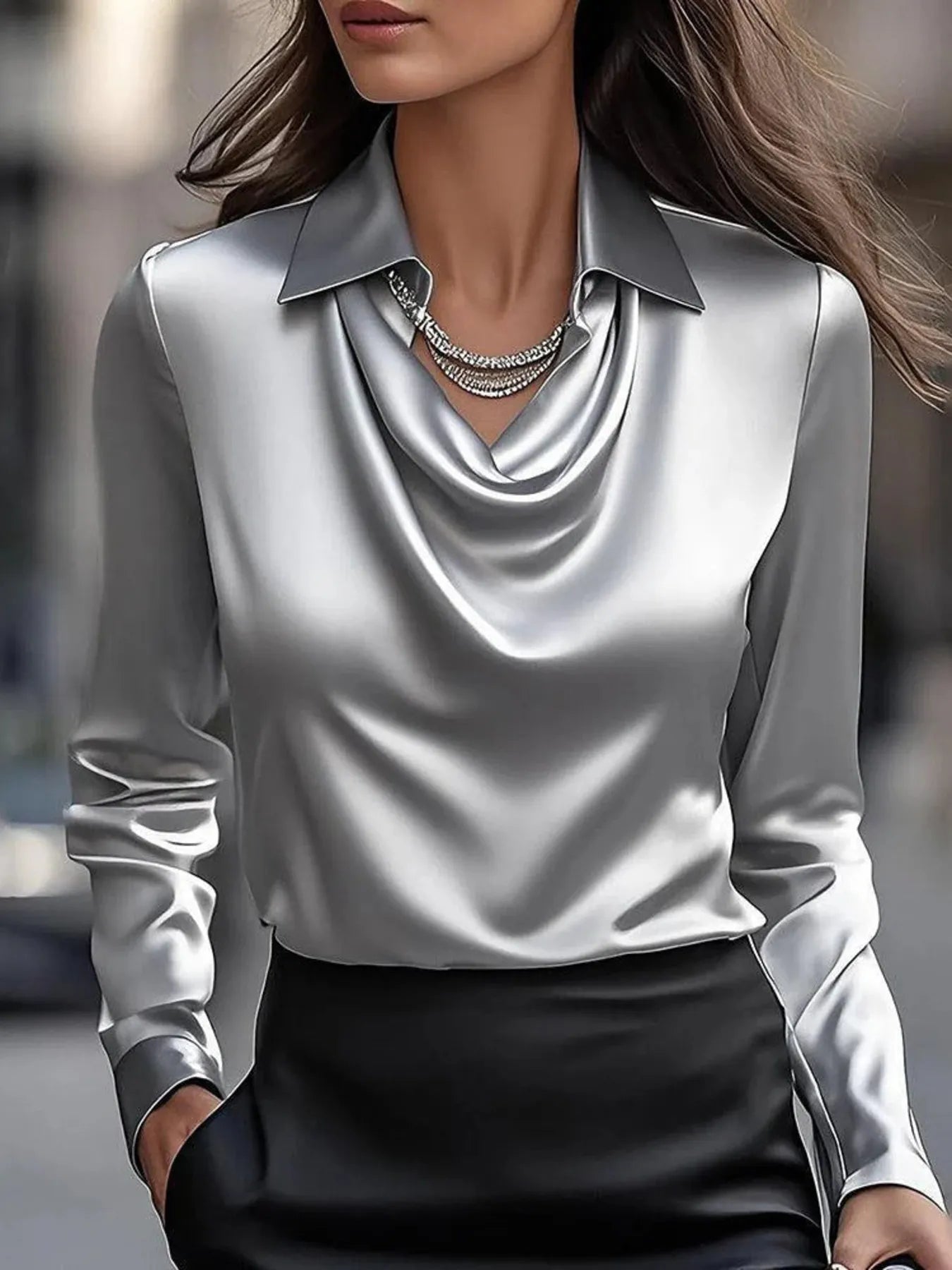 Full Size Collared Neck Long Sleeve Blouse Plus Size - JUST - JEN BOUTIQUE