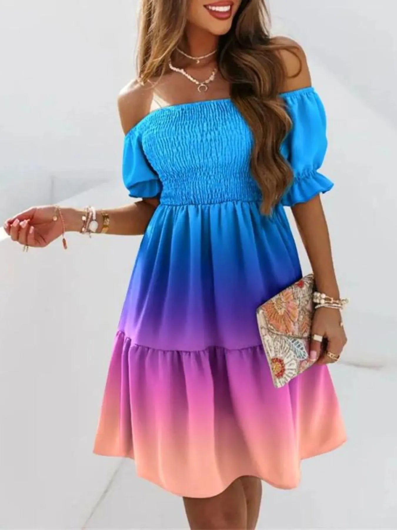 Off Shoulder Smocked Summer Dress - JUST - JEN BOUTIQUE