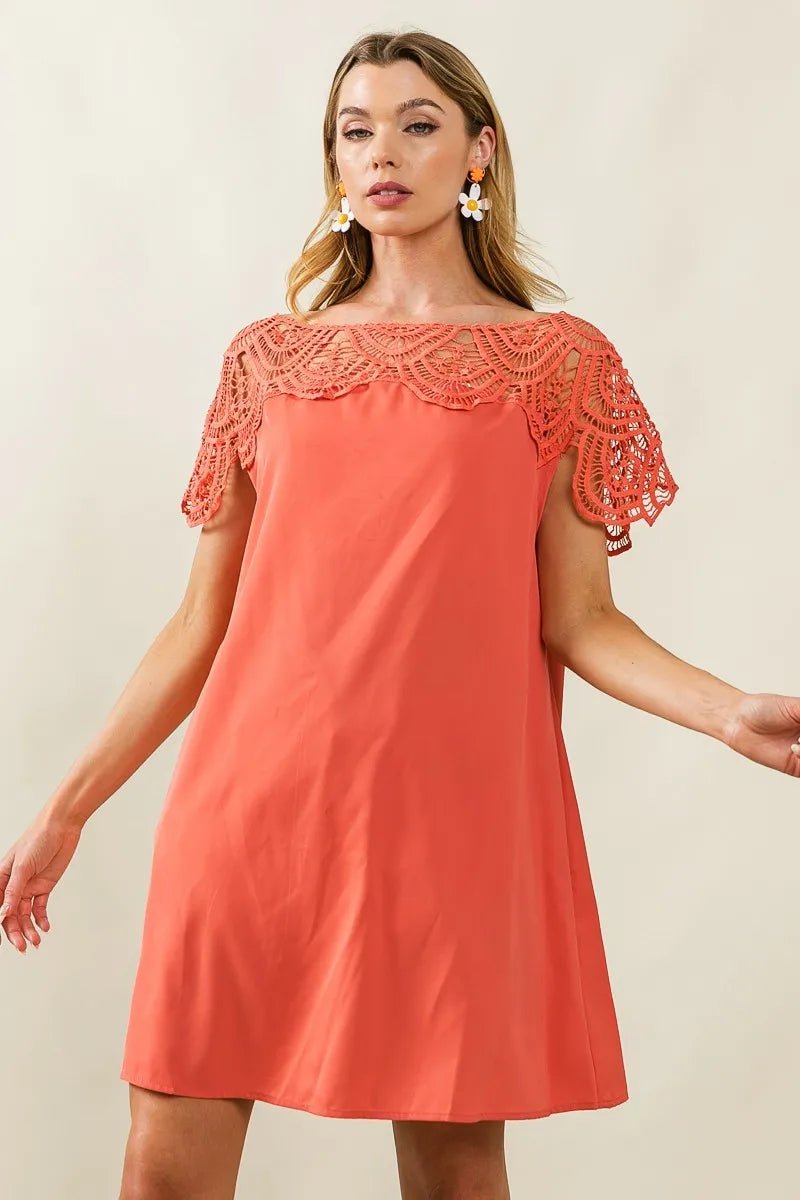 BiBi Crochet Lace Yoke Detailed Wrinkled Dress - JUST - JEN BOUTIQUE