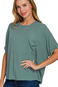 Zenana Oversized Ribbed Round Neck Short Sleeve Tee - JUST - JEN BOUTIQUE