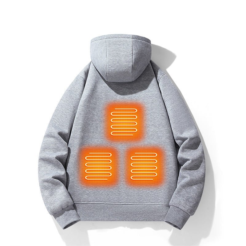 European and American zipper cardigan heating hoodie intelligent hooded five zone heating jacket outdoor warm electric clothing for men - JUST - JEN BOUTIQUE