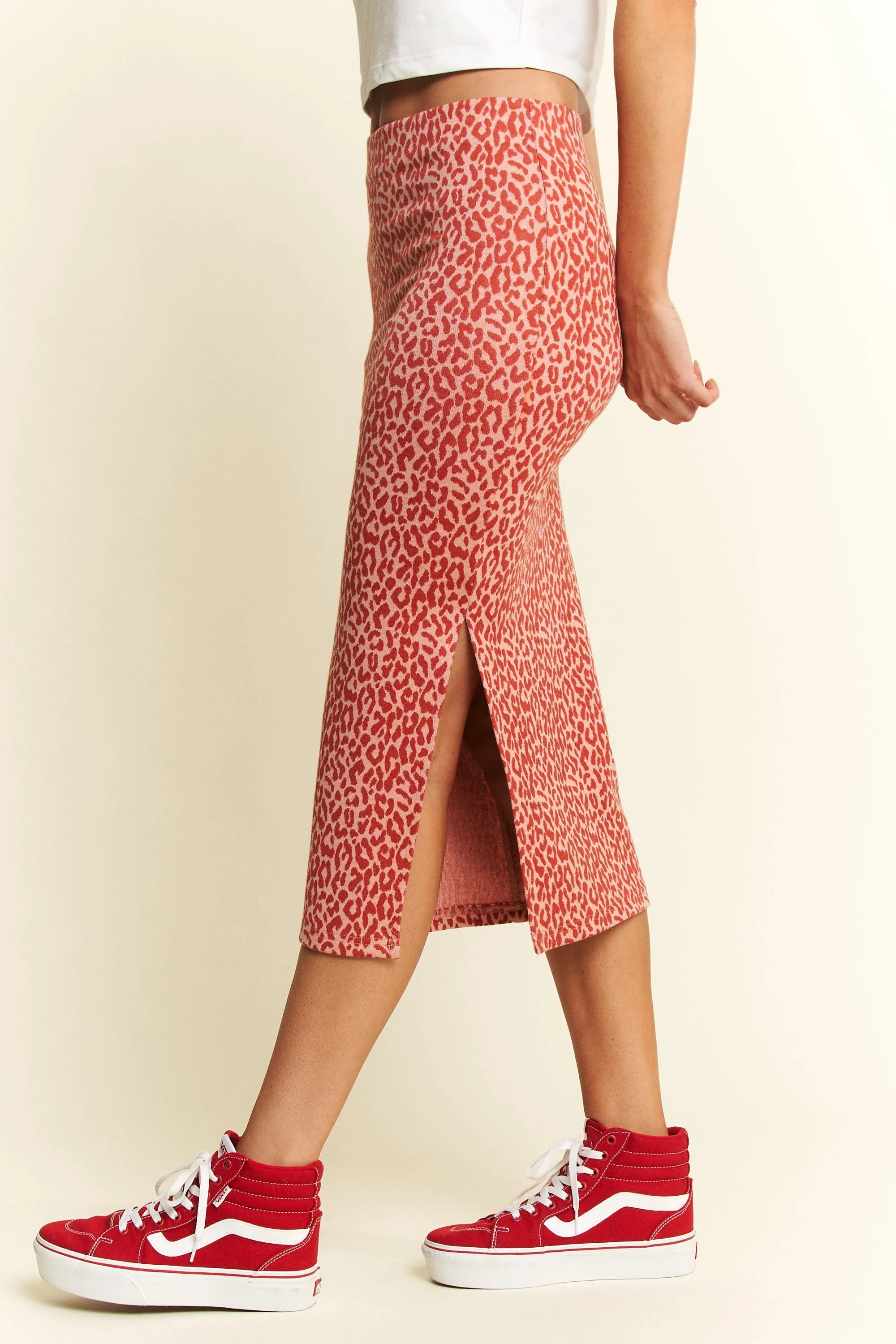 Jade By Jane Full Size Animal Print High Waist Thigh Slit Midi Skirt Plus Size - JUST - JEN BOUTIQUE