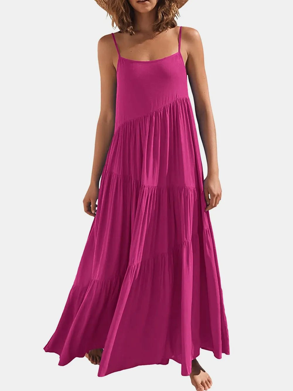 Full Size Ruched Tiered Spaghetti Strap Dress - JUST - JEN BOUTIQUE