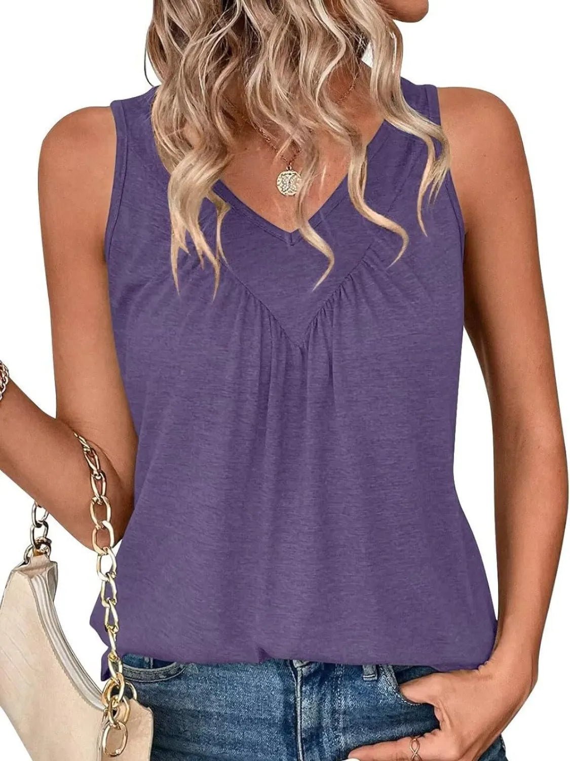 Ruched V - Neck Tank - JUST - JEN BOUTIQUE