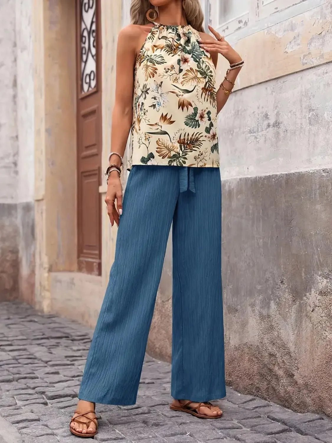 Printed Tank Top and Wide Leg Pants Set - JUST - JEN BOUTIQUE