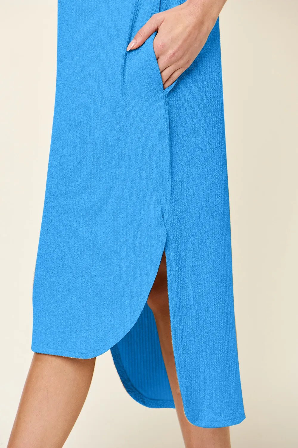 Double Take Full Size Round Neck Short Sleeve Slit Dress - JUST - JEN BOUTIQUE
