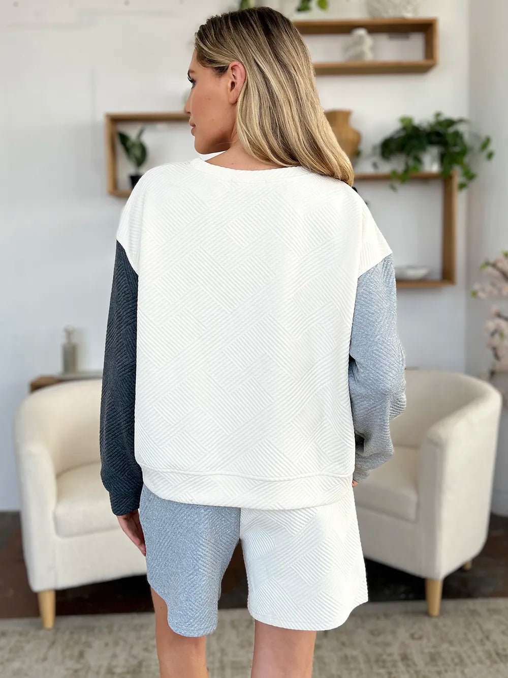 Double Take Full Size Contrast Drop Shoulder Top and Shorts Set - JUST - JEN BOUTIQUE